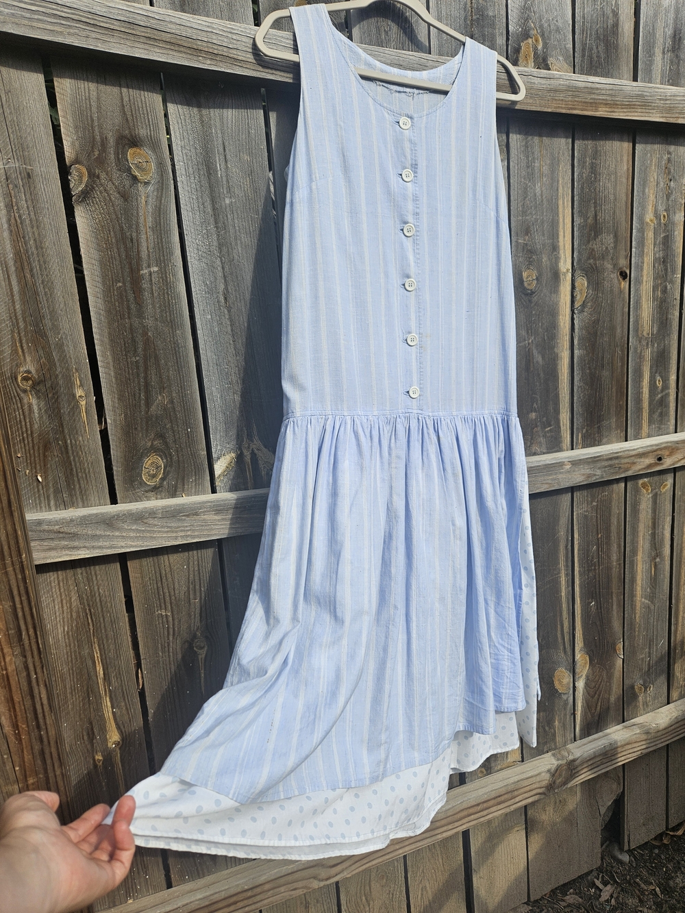 Handmade VTG pinafore dress Medium 100% Cotton Mixed polka dot ruffle drop Waist